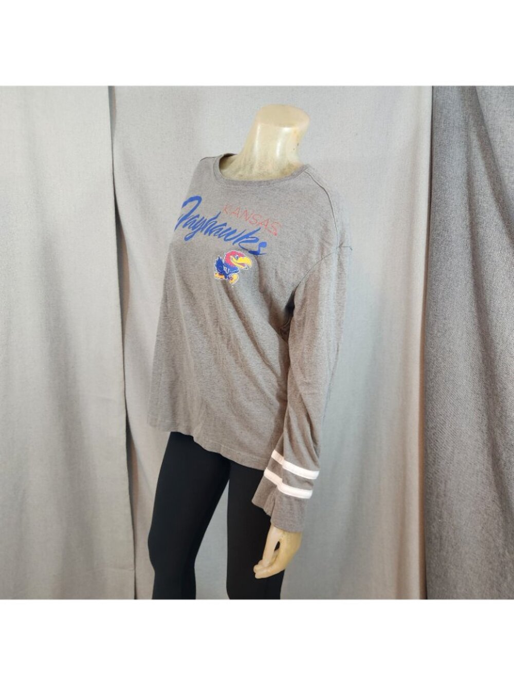 Russell University Kansas Jayhawks Gray Crew Nck LongSlv Shirt Blouse Top MEDIUM - Picture 5 of 6